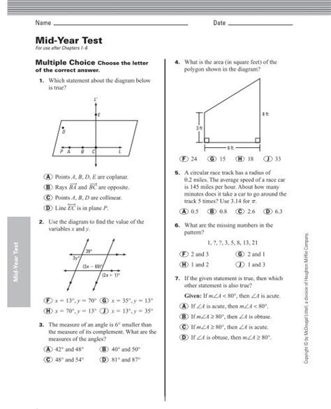The Geometry Mid Year Test Study Guide Answer Key PDF